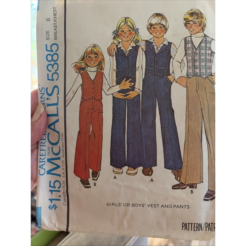 McCalls 5385 Kids Vest Wide Leg Pants Sewing Pattern Vintage Size 8 Cut Complete